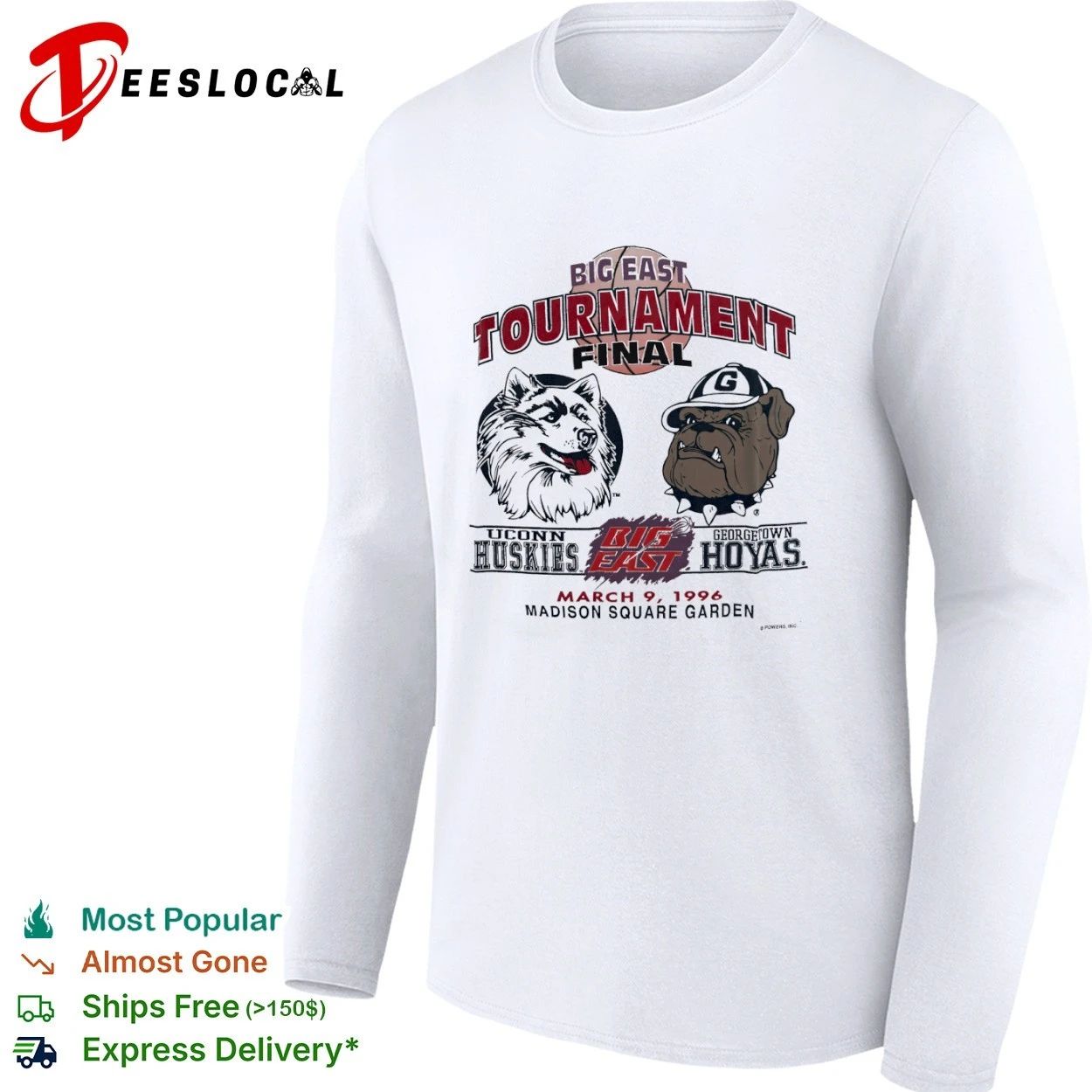 Big East Tournament Final UConn Huskies vs Georgetown Hoyas March 9 1996 Madison Square Garden T-shirt