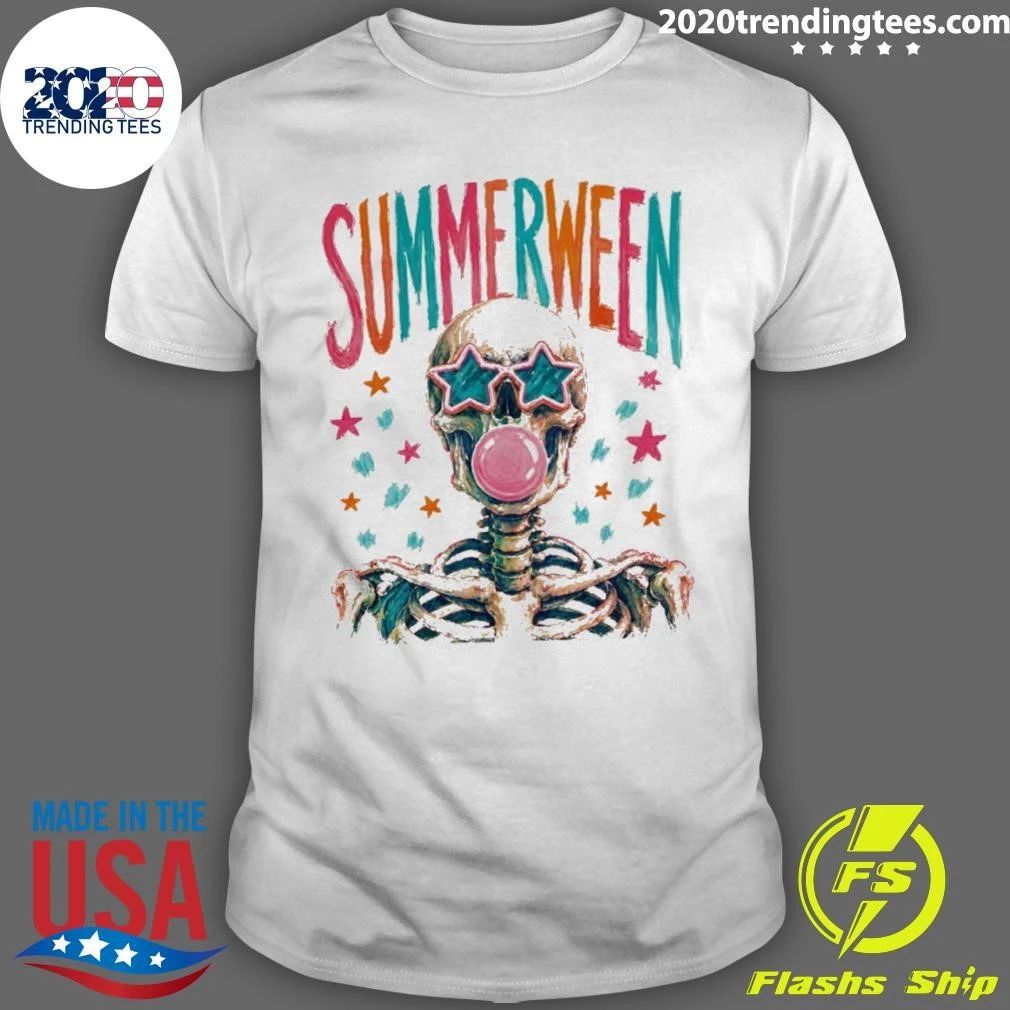 Skeleton Blowing Gum Bubbles Summerween Bubblegum Spooky Summer 2026 Shirt