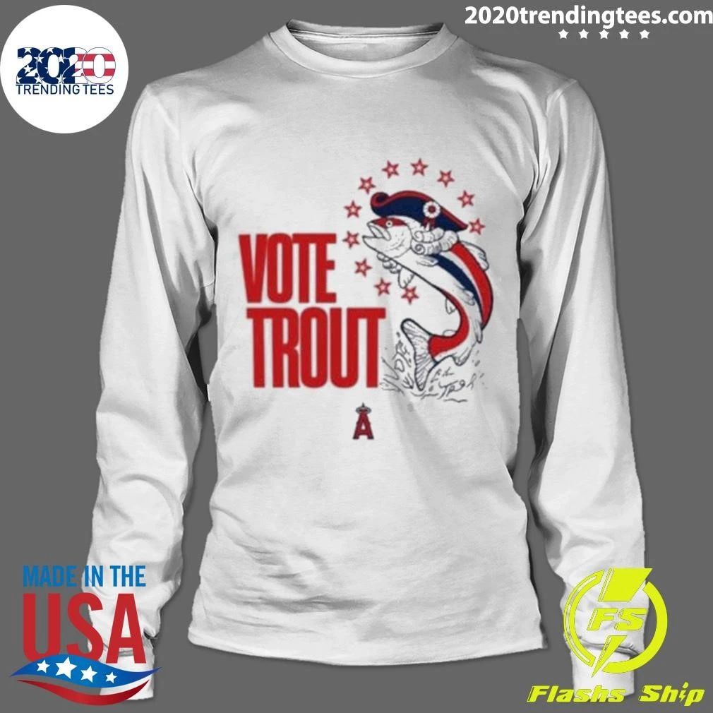 Mike Trout Wearing Angels Vote Trout Fish Tee Shirt