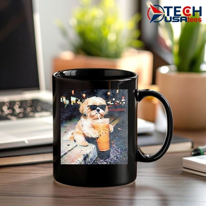 Shih Tzu drinking iced coffee shirt