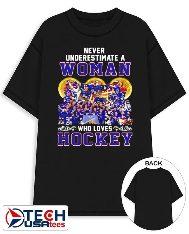Never underestimate a woman who loves USA Hockey graphic shirt