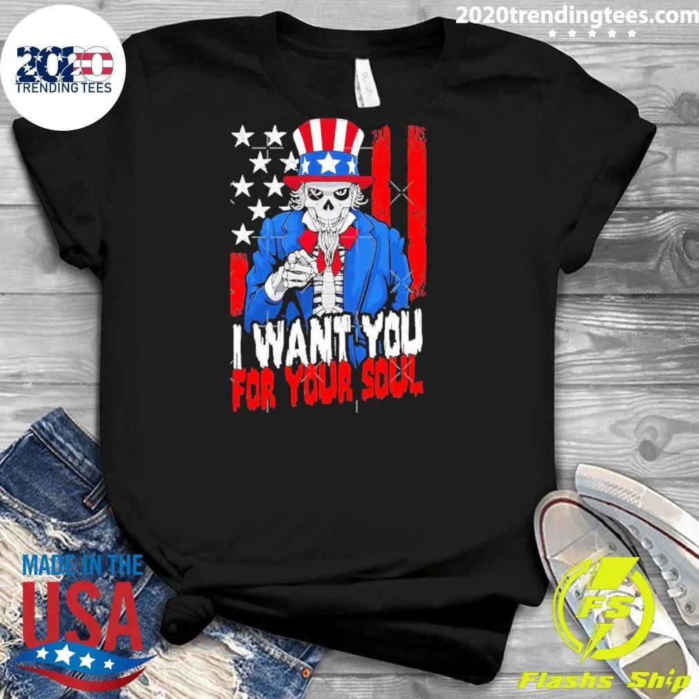 Patriotic Halloween Zombie Uncle Sam Want Soul USA I Want You For Your Soul Shirt