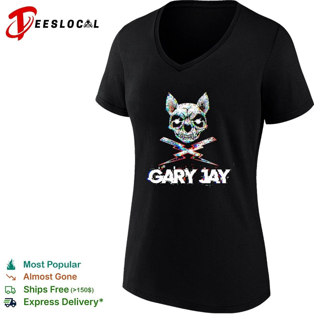 Gary Jay Glitch Skull Lightning Edgy T-shirt