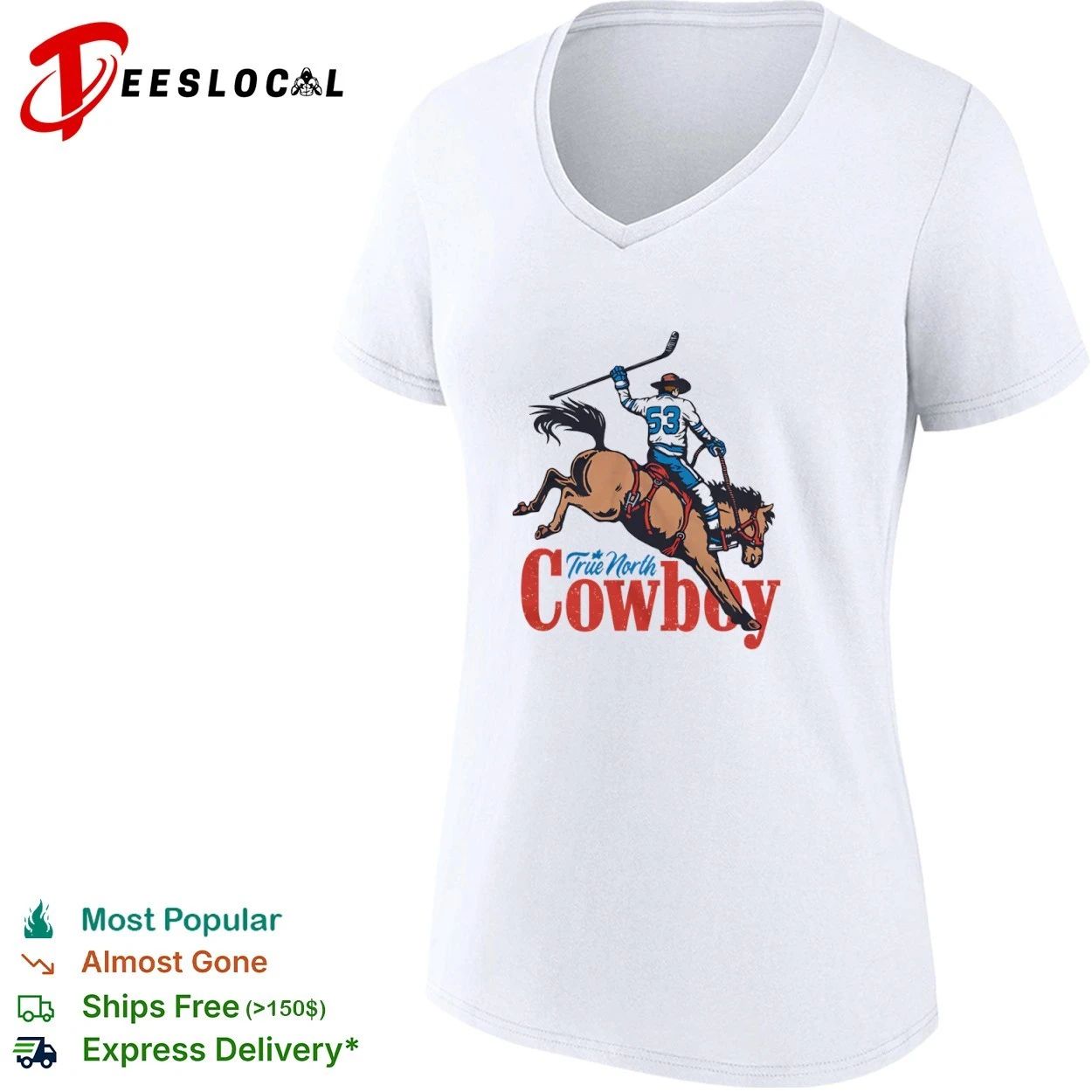 True North Cowboy Hockey Player Riding Bucking Horse T-shirt