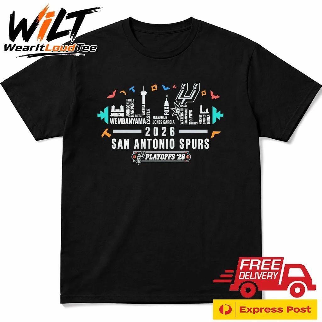 San Antonio Spurs Basketball 2026 Team Roster City Skyline Shirt
