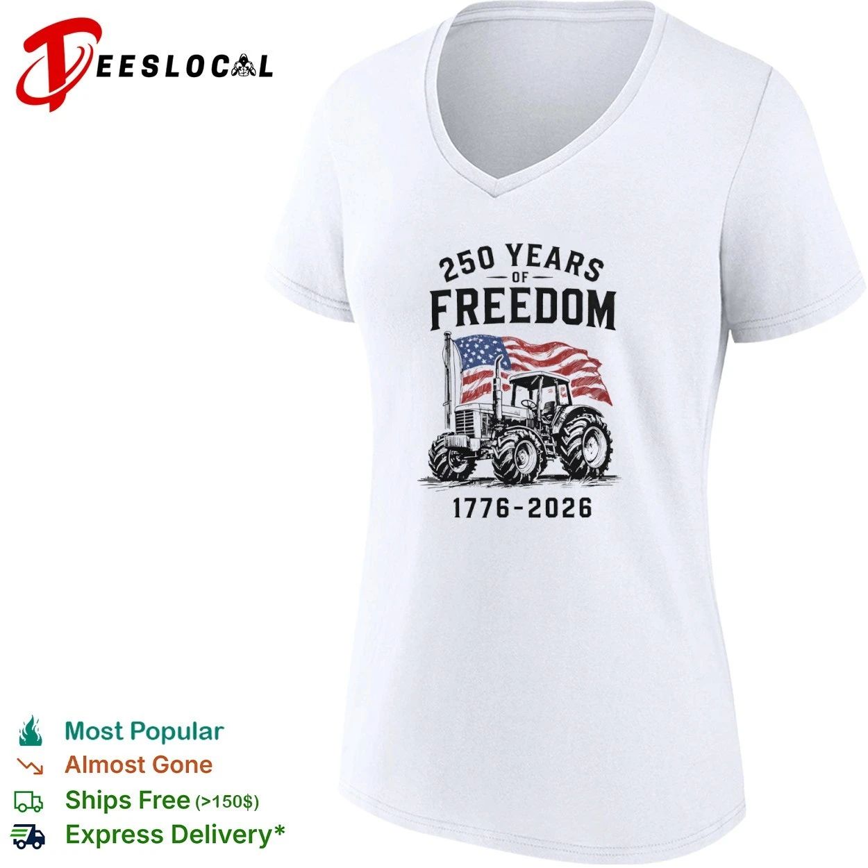 Patriotic Tractor 250 Years of Freedom 1776-2026 T-shirt