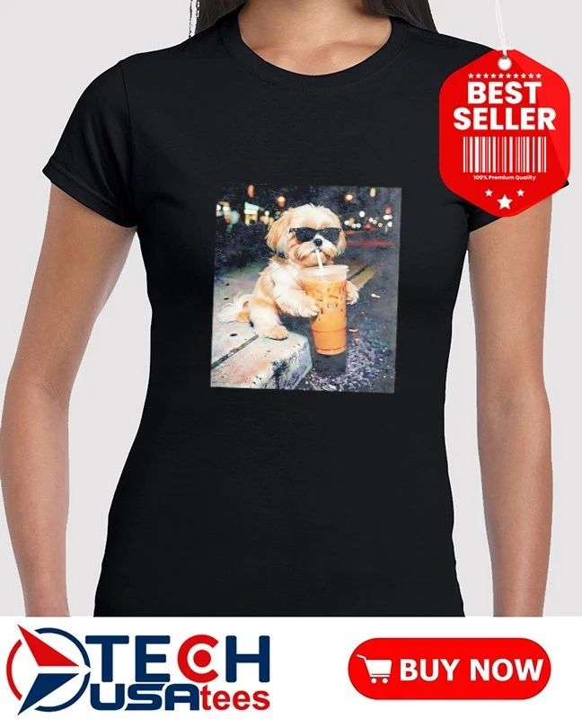 Shih Tzu drinking iced coffee shirt