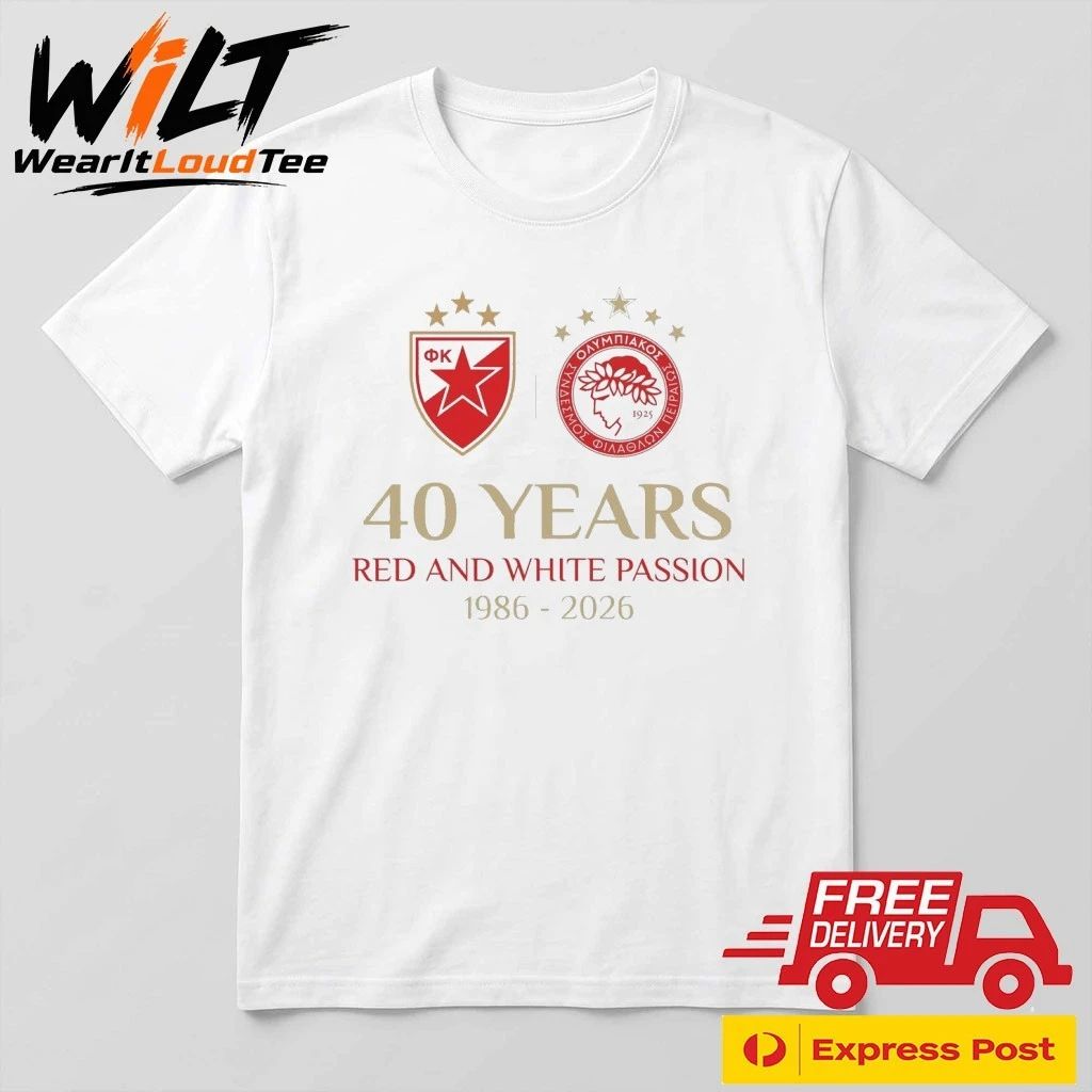 FK Crvena zvezda x Olympiacos FC 40 Years of Red & White Passion Anniversary Shirt Two Sided