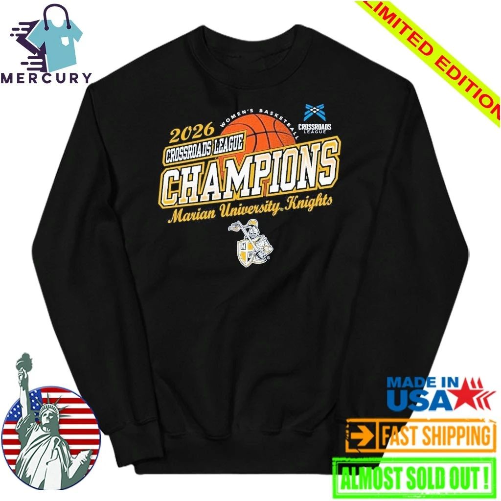 Marian University Knights Women’s Basketball 2026 Crossroads League Tournament Champions Shirt