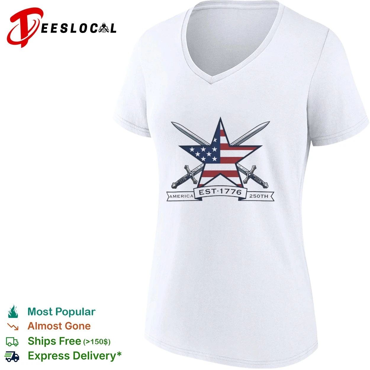 America 250th Anniversary Est 1776 2026 Patriotic Star Crossed Swords T-shirt
