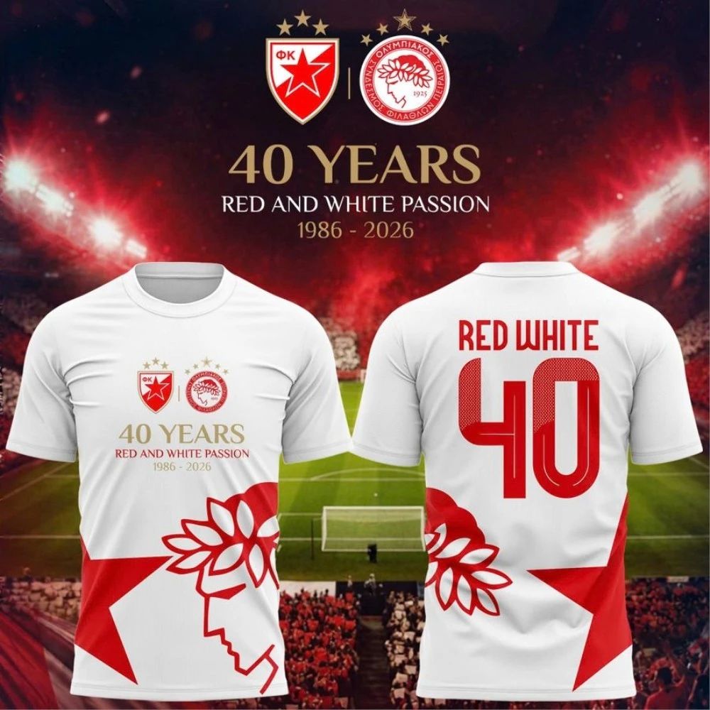 Olympiacos FC 40 Years of Red & White Passion Anniversary Shirt Two Sided