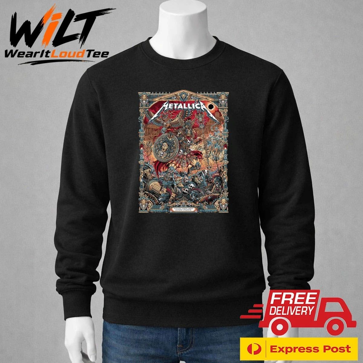 Metallica M72 Athens 2026 Pop Up Shop Poster At Greece Olympic Stadium On May 9 2026 The Warrior With Medusa Shield Art By Juan Ma Orozco Shirt