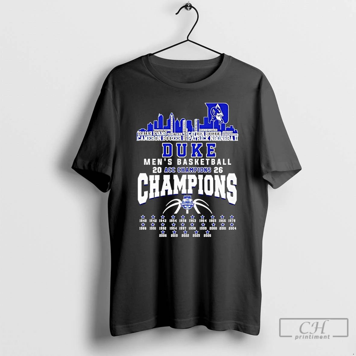 Classic Duke Mens Basketball 2026 Acc Champions 25 Time Players Names City Skyline T Shirts