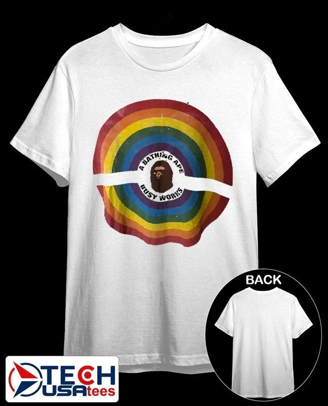 A Bathing Ape busy works rainbow shirt