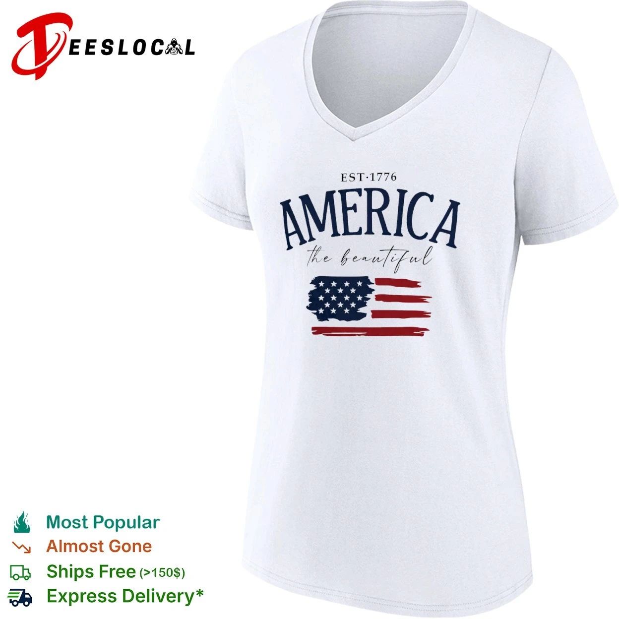 America the Beautiful Est 1776 Brush Stroke USA Flag T-shirt
