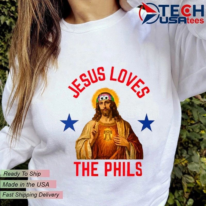 Jesus loves the Phils Phillie Phanatic eye headband shirt