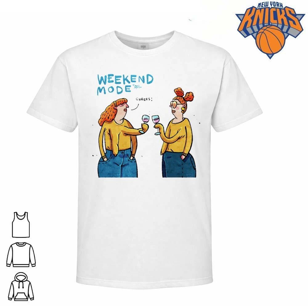 Weekend Mode Toasting Wine Glasses Redhair Girls Cartoon Fun Cheerful Graphic Shirt