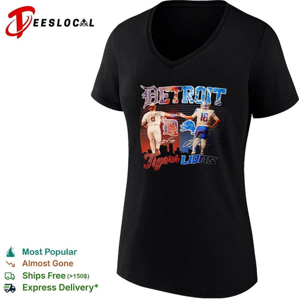 Detroit Tigers Matt Vierling and Detroit Lions Jared Goff Fist Bump T-shirt