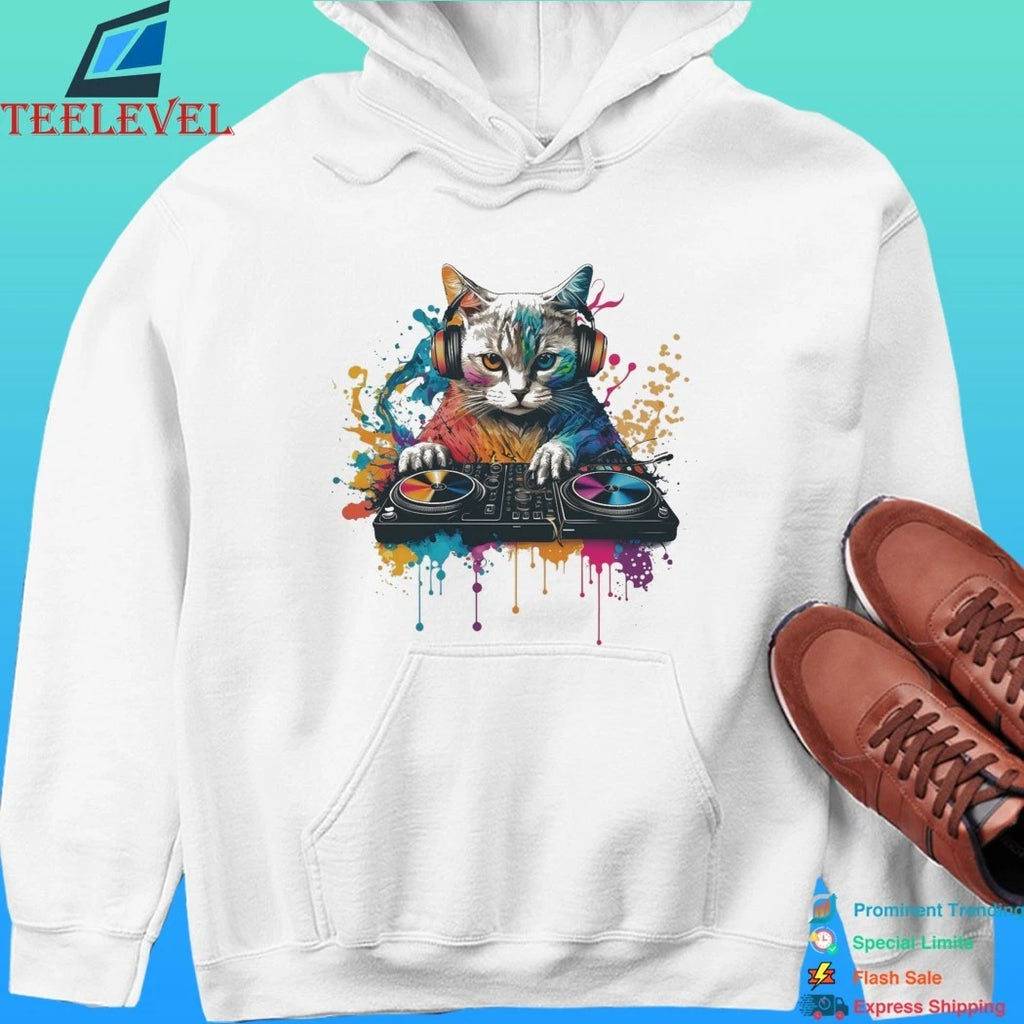 Urban Palm Trees Y2k Cat Dj Shirt
