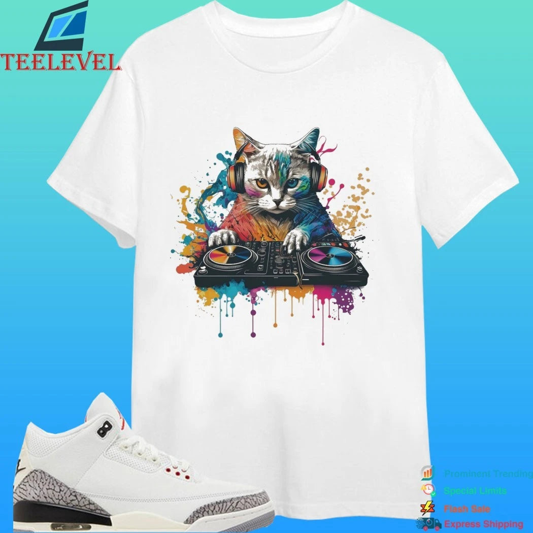 Urban Palm Trees Y2k Cat Dj Shirt