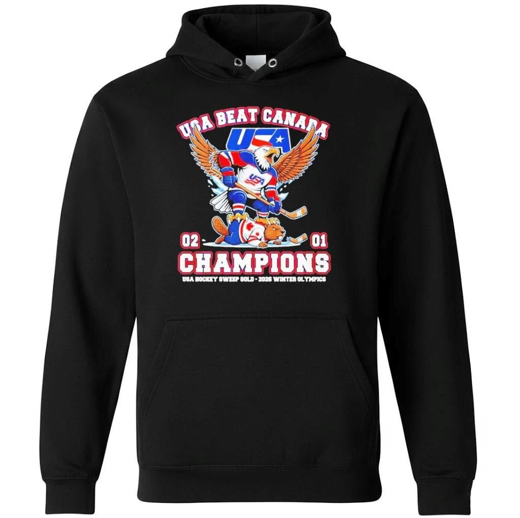 USA beat Canada 2-1 Champions USA Hockey Sweep Gold 2026 Winter Olympics Masot Shirt