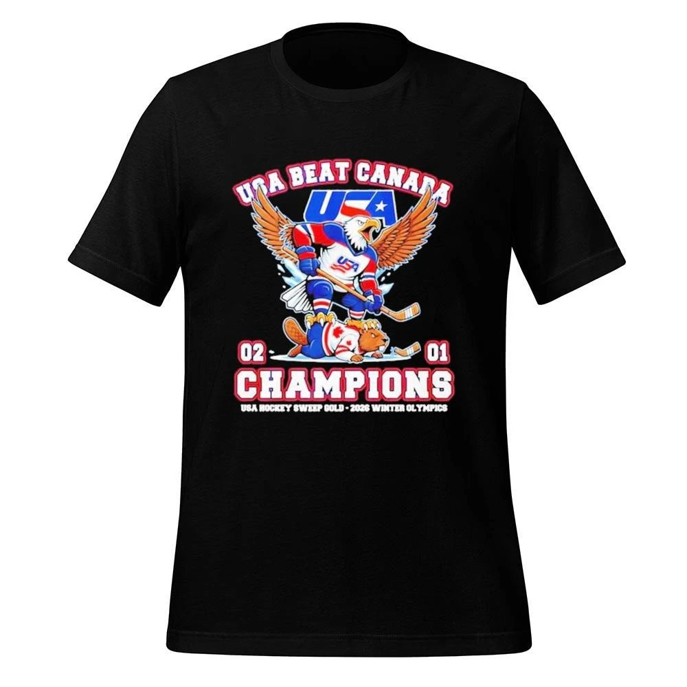USA beat Canada 2-1 Champions USA Hockey Sweep Gold 2026 Winter Olympics Masot Shirt