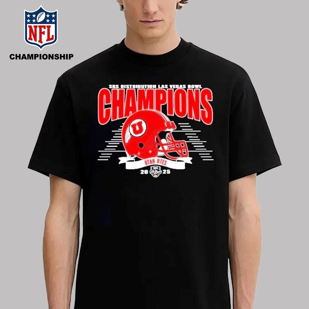 Utah Utes 2025 SRS Distribution Las Vegas Bowl Champions Helmet Shirt