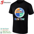New York Knicks Islanders Yankees Jets four teams quadrant circle logo shirt