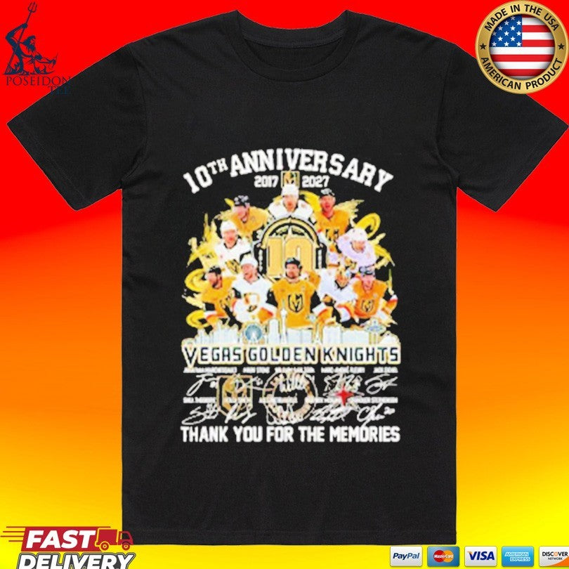 Vegas Golden Knights 10th Anniversary 2017-2027 Thank You For The Memories Signatures T-shirt