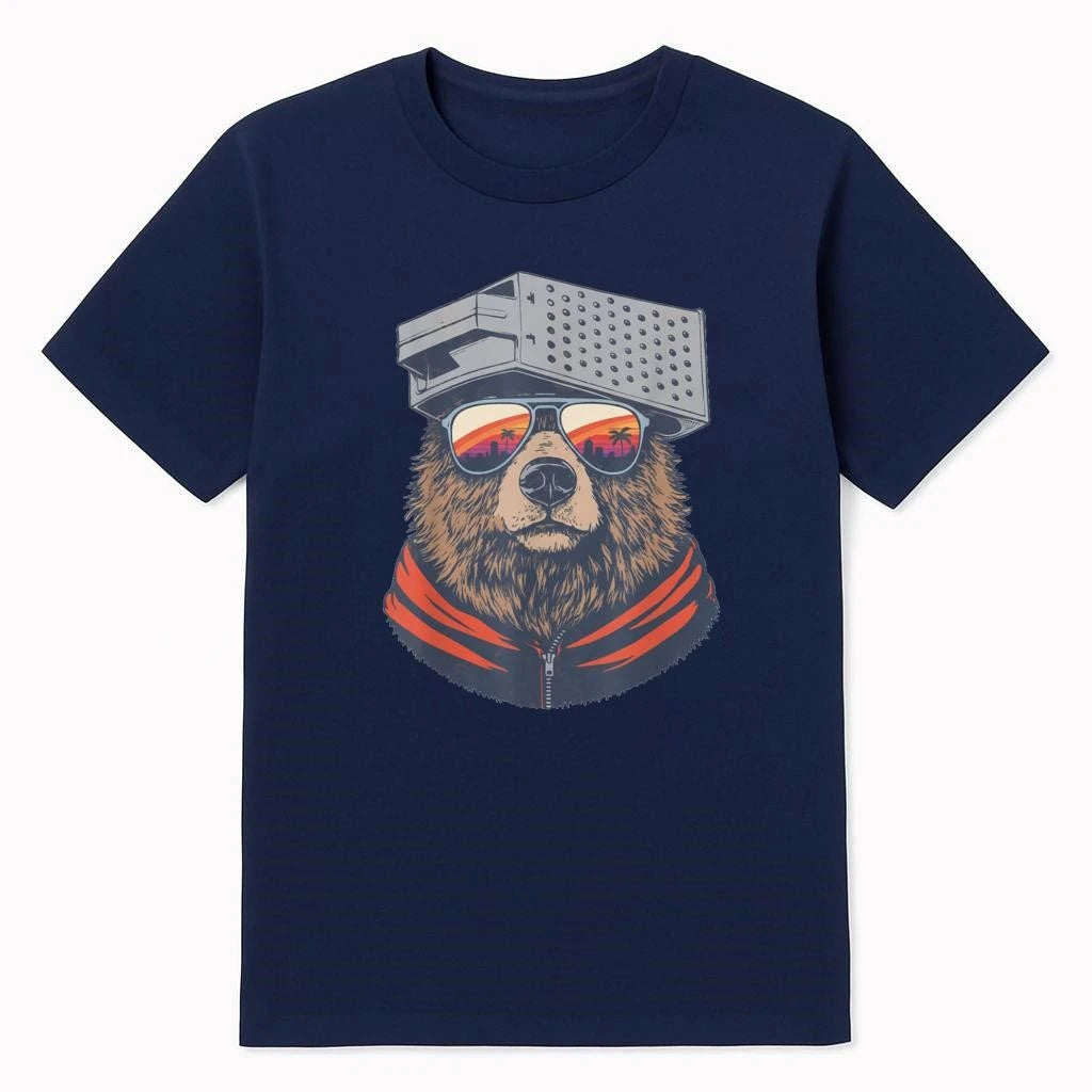Vintage Sunset Bear with Cheese Grater Hat and Sunglasses Shirt
