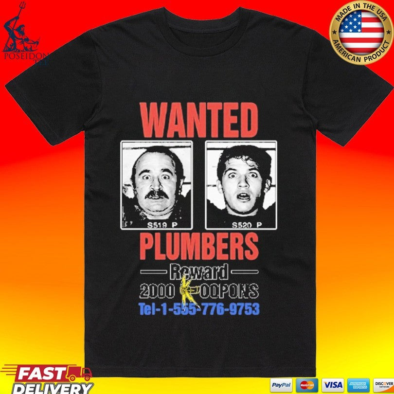 Wanted Plumbers Super Mario Bros 1993 T-shirt
