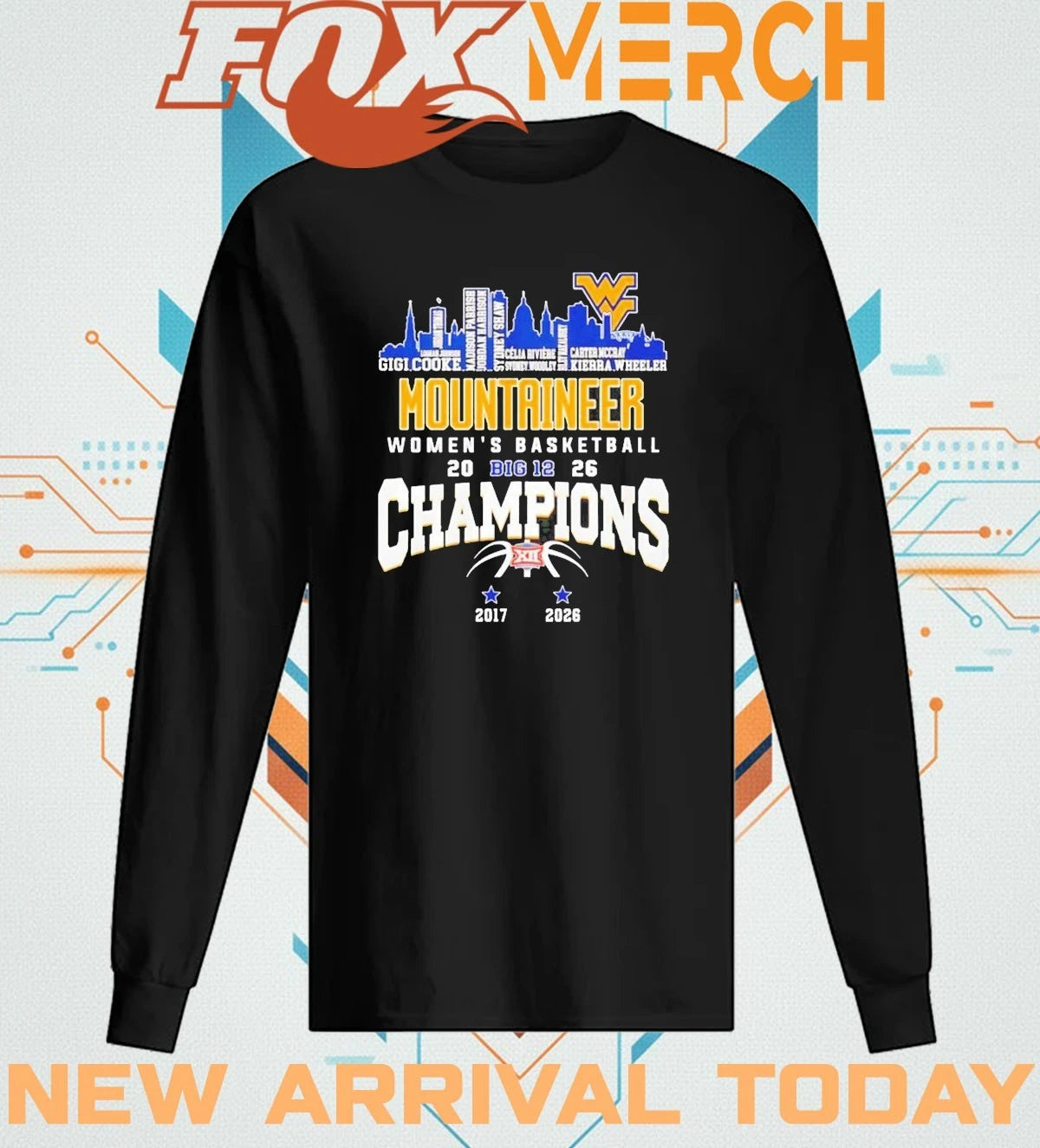 West Virginia Mountaineers Women’s Basketball Champions 2026 player names city skyline t-shirt