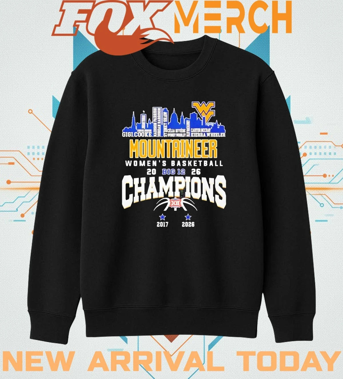 West Virginia Mountaineers Women’s Basketball Champions 2026 player names city skyline t-shirt