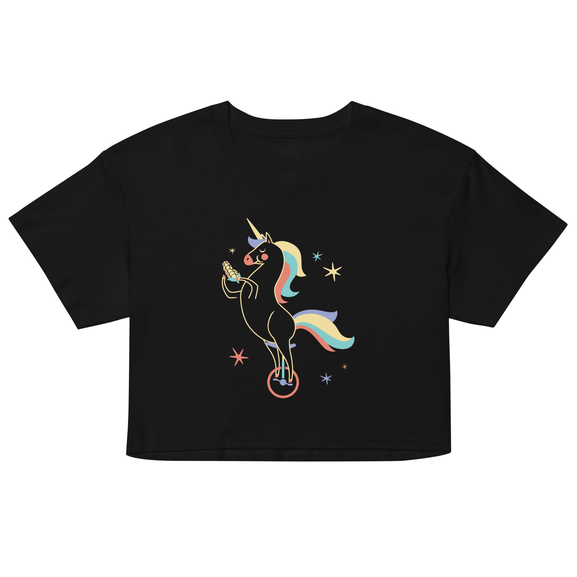 Unicycling Unicorn With Corn Women's Crop Tee