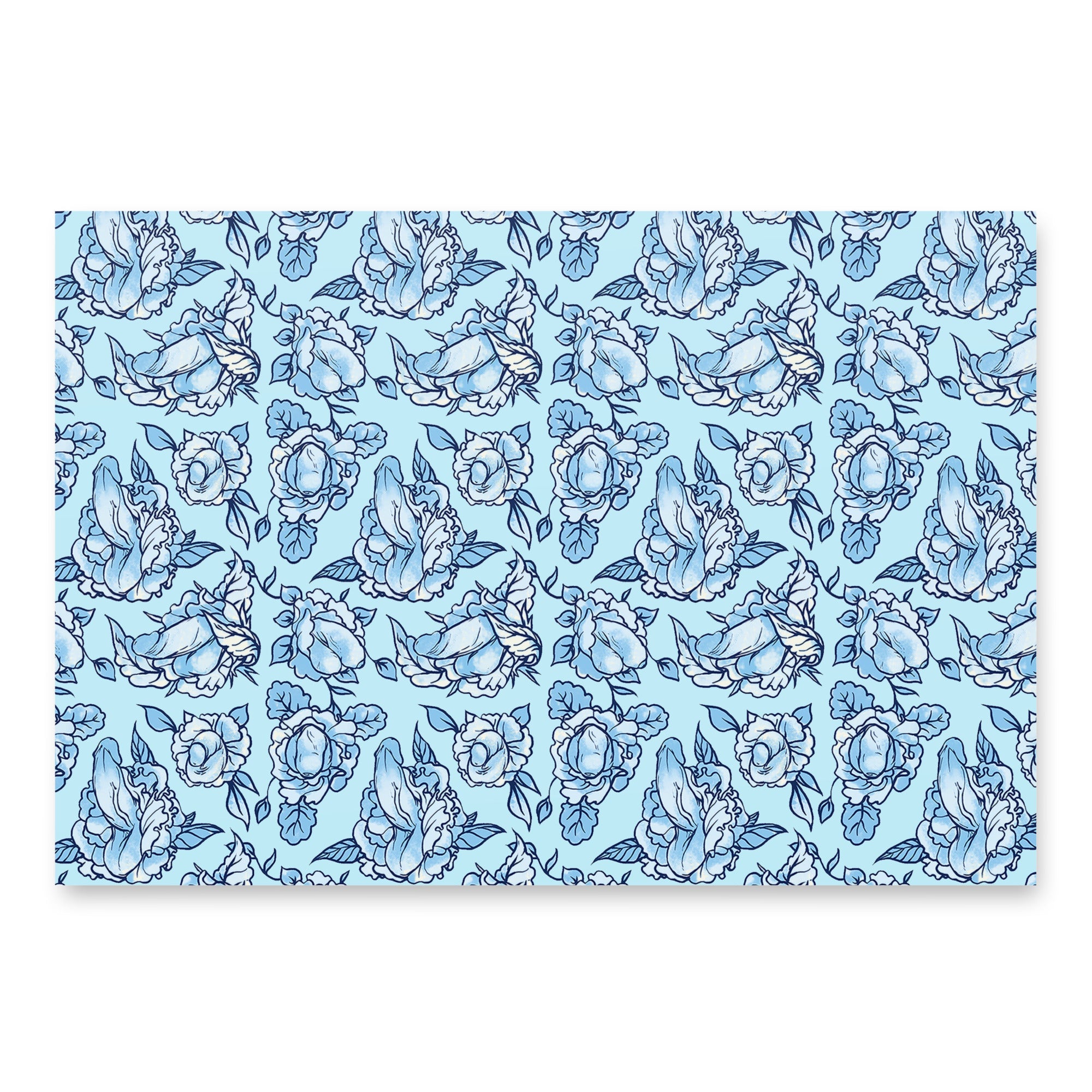 Floral Penis Blue Wrapping Paper Sheets