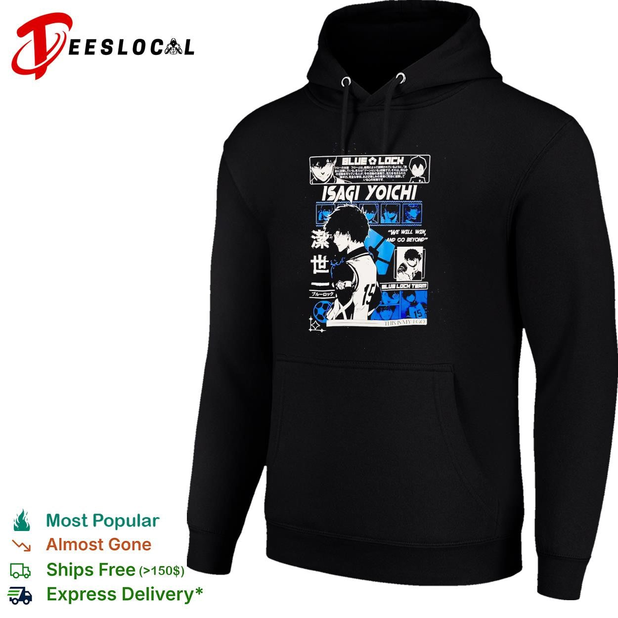 Blue Lock Isagi Yoichi character profile manga panel collage black poster shirt